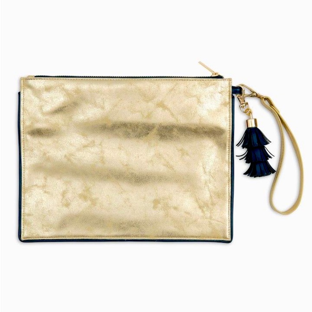 RL - Southern Tide Gold Clutch Tuck a little shimmer with the tasseled